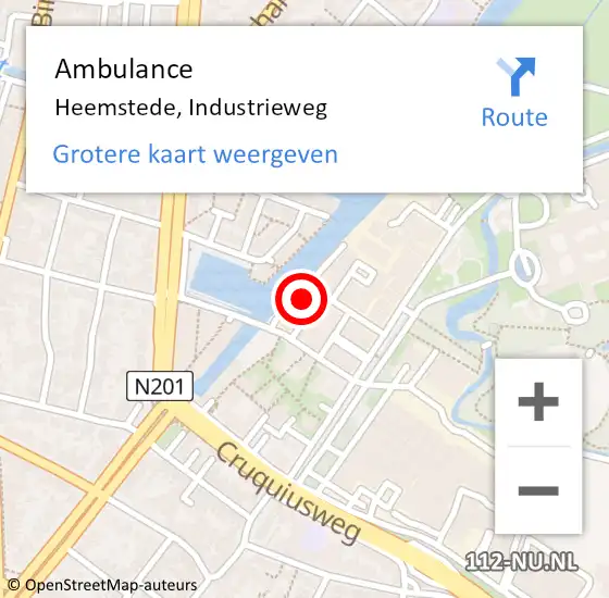 Locatie op kaart van de 112 melding: Ambulance Heemstede, Industrieweg op 6 augustus 2022 15:45