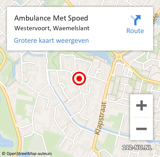 Locatie op kaart van de 112 melding: Ambulance Met Spoed Naar Westervoort, Waemelslant op 6 augustus 2022 15:49