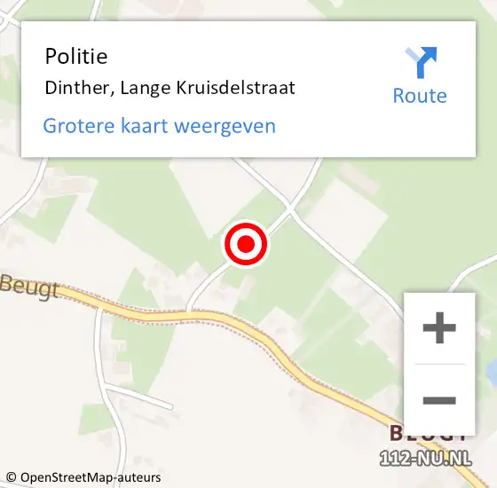 Locatie op kaart van de 112 melding: Politie Dinther, Lange Kruisdelstraat op 6 augustus 2022 15:49