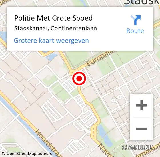 Locatie op kaart van de 112 melding: Politie Met Grote Spoed Naar Stadskanaal, Continentenlaan op 6 augustus 2022 15:51