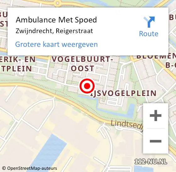 Locatie op kaart van de 112 melding: Ambulance Met Spoed Naar Zwijndrecht, Reigerstraat op 6 augustus 2022 15:54