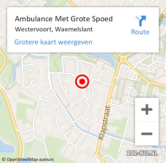 Locatie op kaart van de 112 melding: Ambulance Met Grote Spoed Naar Westervoort, Waemelslant op 6 augustus 2022 16:03