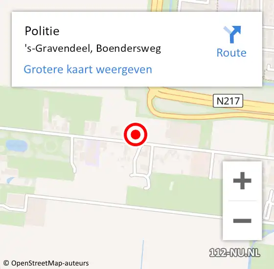 Locatie op kaart van de 112 melding: Politie 's-Gravendeel, Boendersweg op 6 augustus 2022 16:03