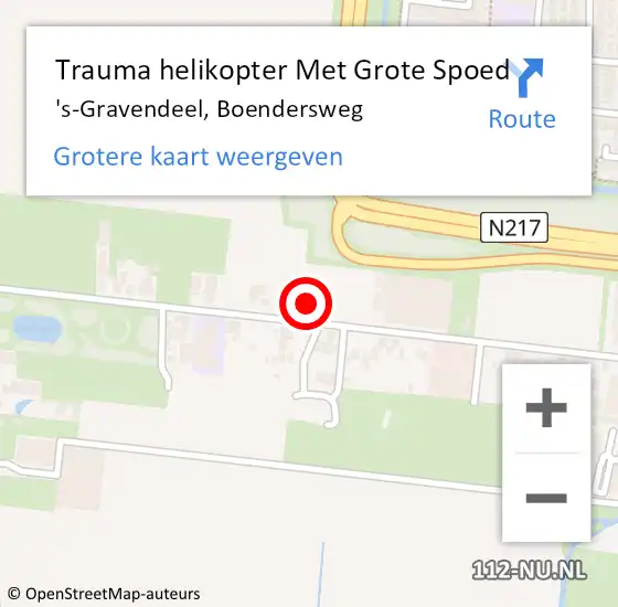 Locatie op kaart van de 112 melding: Trauma helikopter Met Grote Spoed Naar 's-Gravendeel, Boendersweg op 6 augustus 2022 16:06