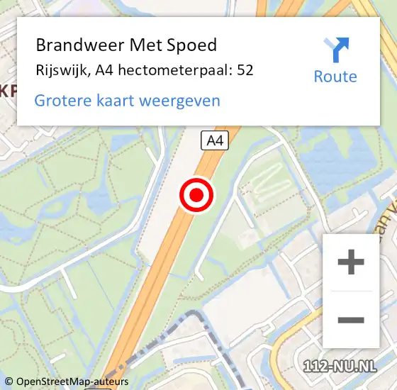 Locatie op kaart van de 112 melding: Brandweer Met Spoed Naar Rijswijk, A4 hectometerpaal: 52 op 6 augustus 2022 16:08