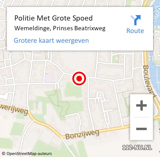 Locatie op kaart van de 112 melding: Politie Met Grote Spoed Naar Wemeldinge, Prinses Beatrixweg op 6 augustus 2022 16:09