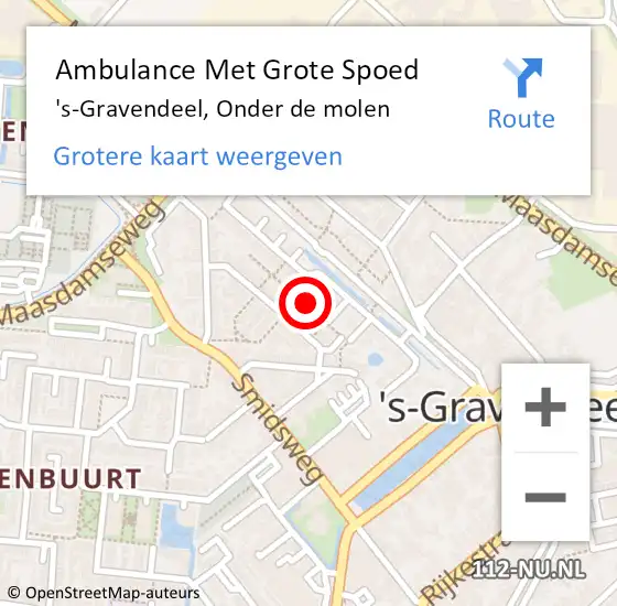 Locatie op kaart van de 112 melding: Ambulance Met Grote Spoed Naar 's-Gravendeel, Onder de molen op 6 augustus 2022 16:12