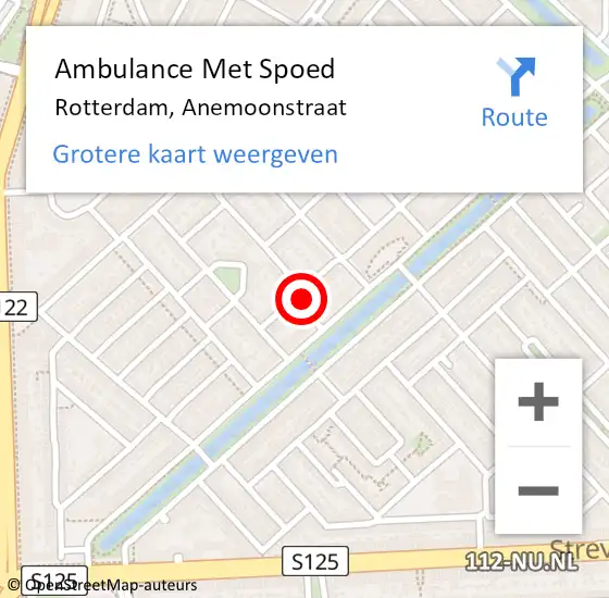 Locatie op kaart van de 112 melding: Ambulance Met Spoed Naar Rotterdam, Anemoonstraat op 6 augustus 2022 16:13