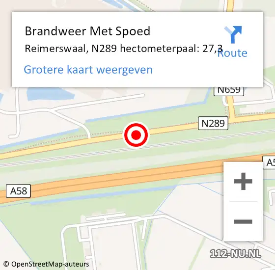 Locatie op kaart van de 112 melding: Brandweer Met Spoed Naar Reimerswaal, N289 hectometerpaal: 27,3 op 6 augustus 2022 16:18