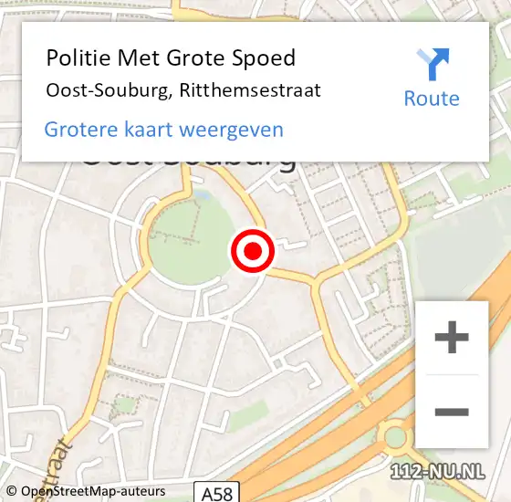 Locatie op kaart van de 112 melding: Politie Met Grote Spoed Naar Oost-Souburg, Ritthemsestraat op 6 augustus 2022 16:47
