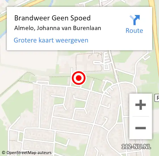 Locatie op kaart van de 112 melding: Brandweer Geen Spoed Naar Almelo, Johanna van Burenlaan op 6 augustus 2022 16:57