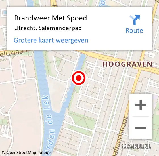 Locatie op kaart van de 112 melding: Brandweer Met Spoed Naar Utrecht, Salamanderpad op 6 augustus 2022 17:23