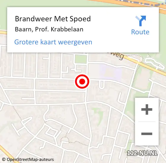 Locatie op kaart van de 112 melding: Brandweer Met Spoed Naar Baarn, Prof. Krabbelaan op 6 augustus 2022 17:31