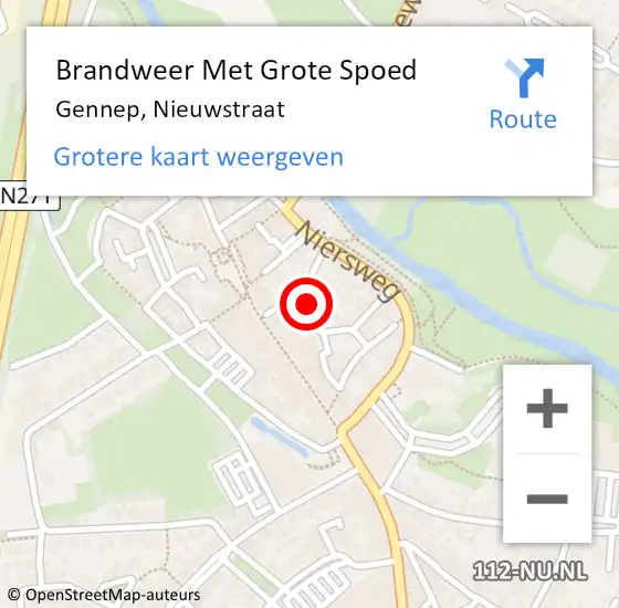 Locatie op kaart van de 112 melding: Brandweer Met Grote Spoed Naar Gennep, Nieuwstraat op 6 augustus 2022 17:40