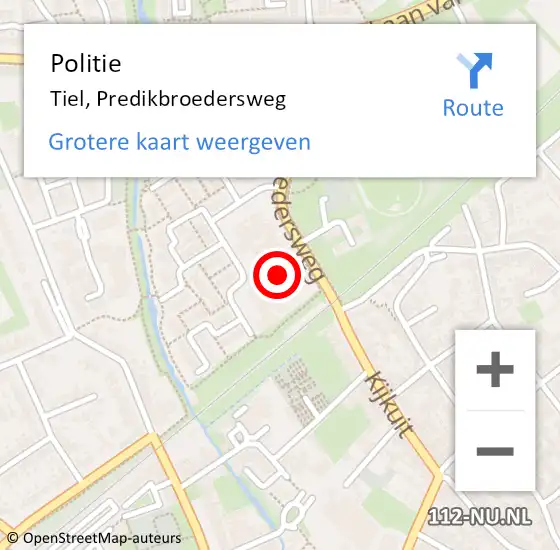 Locatie op kaart van de 112 melding: Politie Tiel, Predikbroedersweg op 6 augustus 2022 17:49