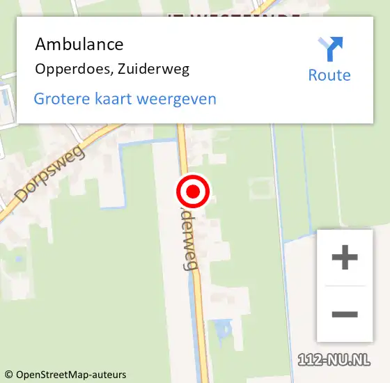 Locatie op kaart van de 112 melding: Ambulance Opperdoes, Zuiderweg op 6 augustus 2022 18:01