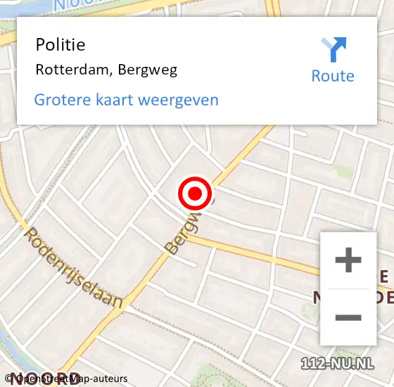 Locatie op kaart van de 112 melding: Politie Rotterdam, Bergweg op 6 augustus 2022 18:17