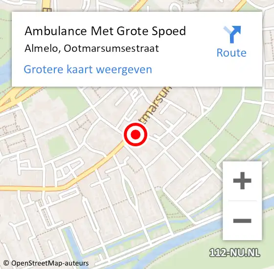 Locatie op kaart van de 112 melding: Ambulance Met Grote Spoed Naar Almelo, Ootmarsumsestraat op 6 augustus 2022 18:55