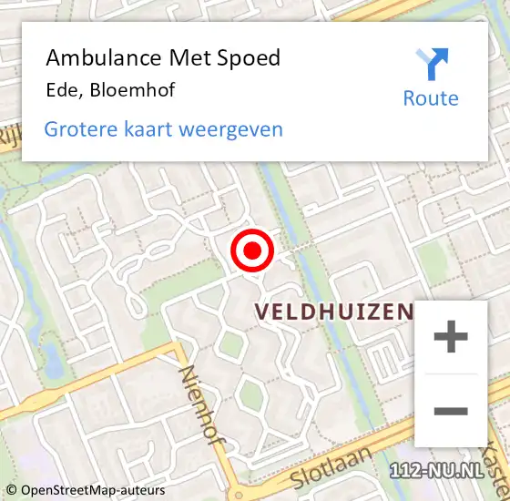 Locatie op kaart van de 112 melding: Ambulance Met Spoed Naar Ede, Bloemhof op 6 augustus 2022 18:55