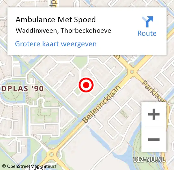 Locatie op kaart van de 112 melding: Ambulance Met Spoed Naar Waddinxveen, Thorbeckehoeve op 6 augustus 2022 18:59