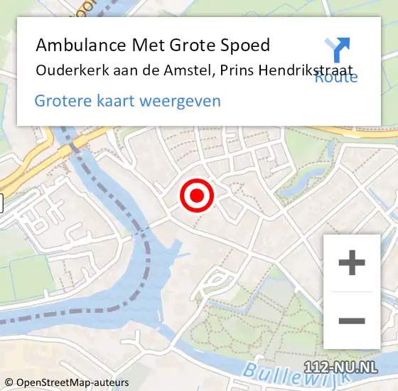 Locatie op kaart van de 112 melding: Ambulance Met Grote Spoed Naar Ouderkerk aan de Amstel, Prins Hendrikstraat op 6 augustus 2022 18:59