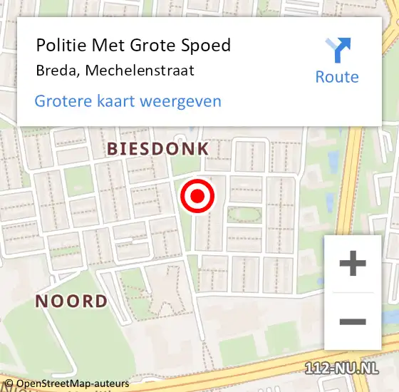 Locatie op kaart van de 112 melding: Politie Met Grote Spoed Naar Breda, Mechelenstraat op 6 augustus 2022 19:00