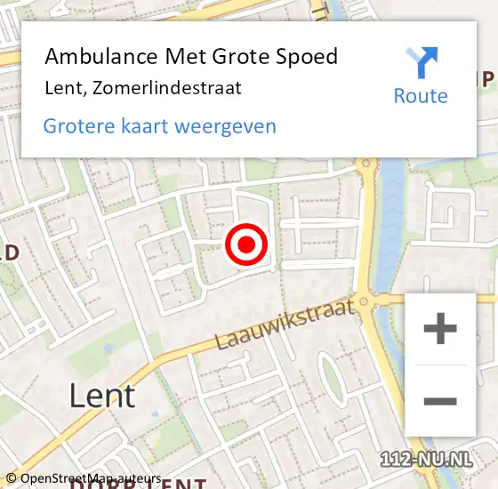 Locatie op kaart van de 112 melding: Ambulance Met Grote Spoed Naar Lent, Zomerlindestraat op 6 augustus 2022 19:10