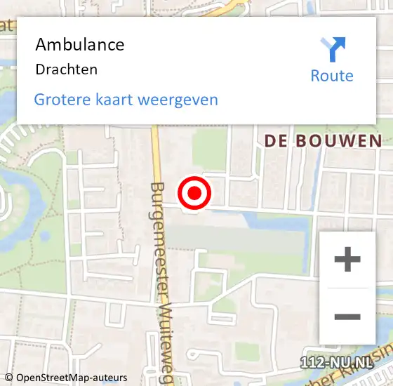Locatie op kaart van de 112 melding: Ambulance Drachten op 6 augustus 2022 19:46