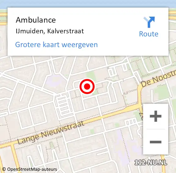 Locatie op kaart van de 112 melding: Ambulance IJmuiden, Kalverstraat op 6 augustus 2022 19:49