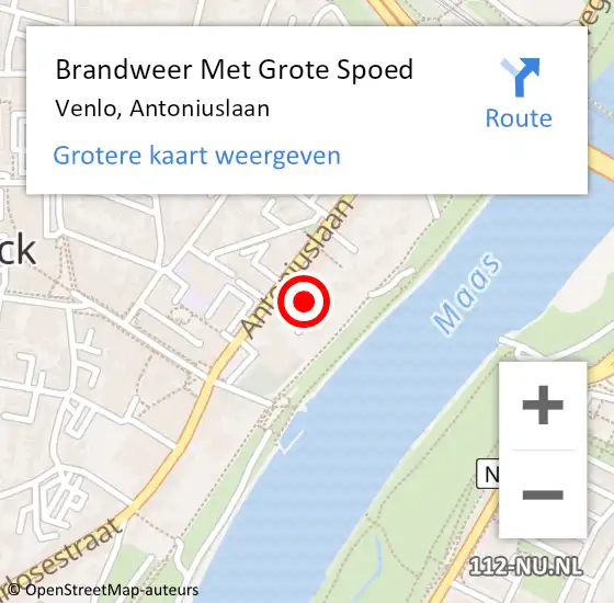Locatie op kaart van de 112 melding: Brandweer Met Grote Spoed Naar Venlo, Antoniuslaan op 6 augustus 2022 20:01