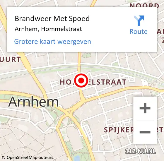 Locatie op kaart van de 112 melding: Brandweer Met Spoed Naar Arnhem, Hommelstraat op 6 augustus 2022 20:02