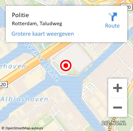 Locatie op kaart van de 112 melding: Politie Rotterdam, Taludweg op 6 augustus 2022 20:08