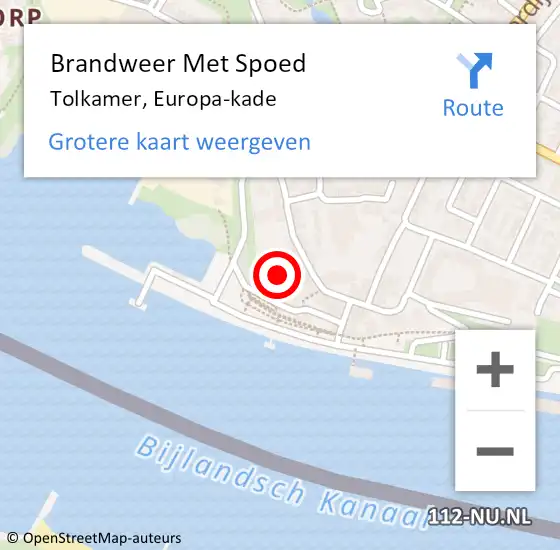 Locatie op kaart van de 112 melding: Brandweer Met Spoed Naar Tolkamer, Europa-kade op 6 augustus 2022 20:33