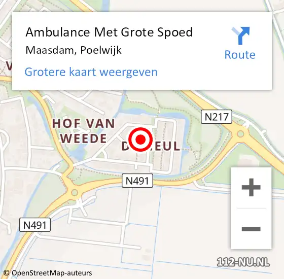 Locatie op kaart van de 112 melding: Ambulance Met Grote Spoed Naar Maasdam, Poelwijk op 6 augustus 2022 20:36