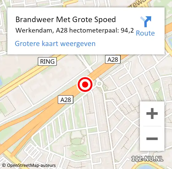 Locatie op kaart van de 112 melding: Brandweer Met Grote Spoed Naar Werkendam, A28 hectometerpaal: 94,2 op 6 augustus 2022 21:00