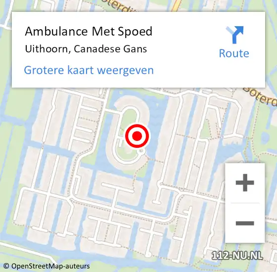 Locatie op kaart van de 112 melding: Ambulance Met Spoed Naar Uithoorn, Canadese Gans op 6 augustus 2022 21:15