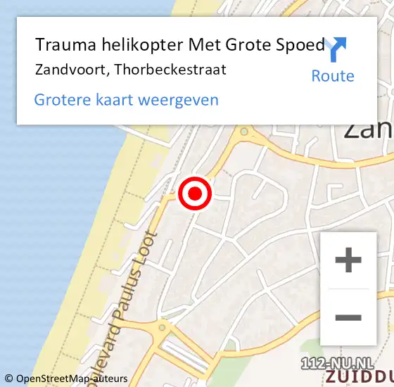 Locatie op kaart van de 112 melding: Trauma helikopter Met Grote Spoed Naar Zandvoort, Thorbeckestraat op 6 augustus 2022 21:19