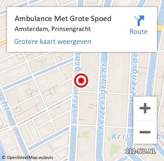 Locatie op kaart van de 112 melding: Ambulance Met Grote Spoed Naar Amsterdam, Prinsengracht op 6 augustus 2022 21:21