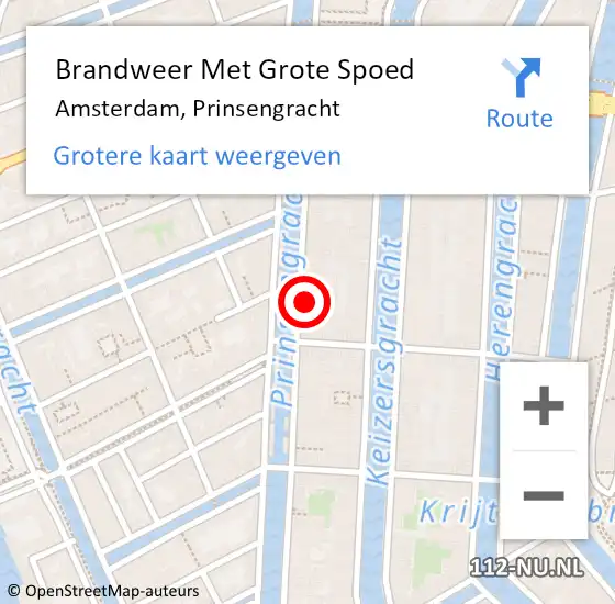 Locatie op kaart van de 112 melding: Brandweer Met Grote Spoed Naar Amsterdam, Prinsengracht op 6 augustus 2022 21:21