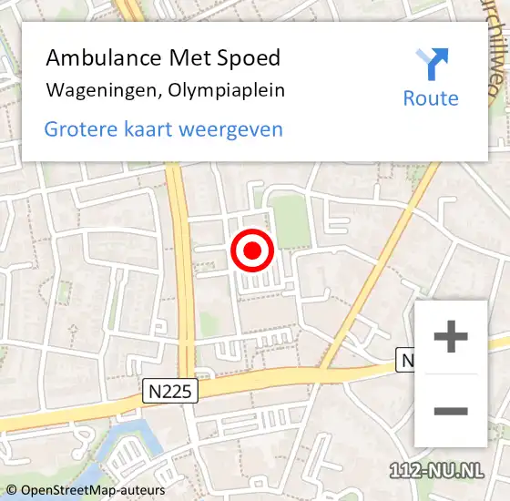 Locatie op kaart van de 112 melding: Ambulance Met Spoed Naar Wageningen, Olympiaplein op 6 augustus 2022 21:27