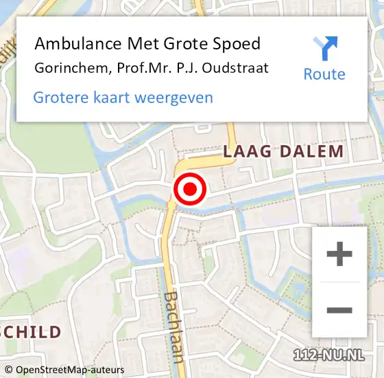 Locatie op kaart van de 112 melding: Ambulance Met Grote Spoed Naar Gorinchem, Prof.Mr. P.J. Oudstraat op 6 augustus 2022 21:29