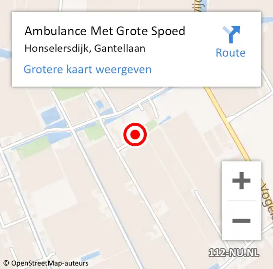 Locatie op kaart van de 112 melding: Ambulance Met Grote Spoed Naar Honselersdijk, Gantellaan op 6 augustus 2022 21:34