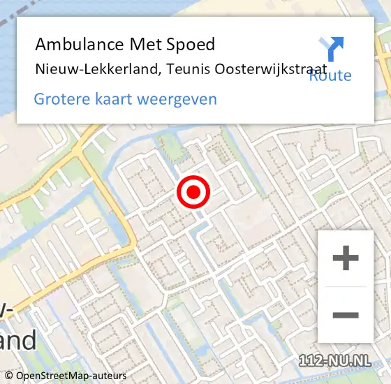 Locatie op kaart van de 112 melding: Ambulance Met Spoed Naar Nieuw-Lekkerland, Teunis Oosterwijkstraat op 6 augustus 2022 21:35