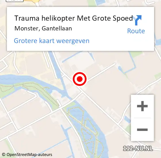 Locatie op kaart van de 112 melding: Trauma helikopter Met Grote Spoed Naar Monster, Gantellaan op 6 augustus 2022 21:36