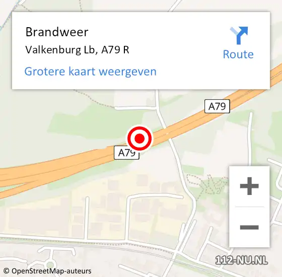 Locatie op kaart van de 112 melding: Brandweer Valkenburg Lb, A79 R op 25 juli 2014 14:33