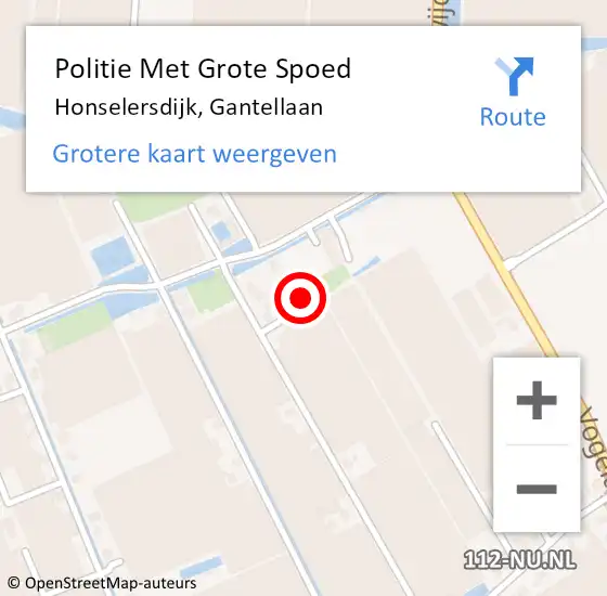Locatie op kaart van de 112 melding: Politie Met Grote Spoed Naar Honselersdijk, Gantellaan op 6 augustus 2022 21:42