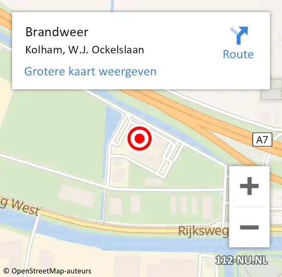 Locatie op kaart van de 112 melding: Brandweer Kolham, W.J. Ockelslaan op 6 augustus 2022 21:44