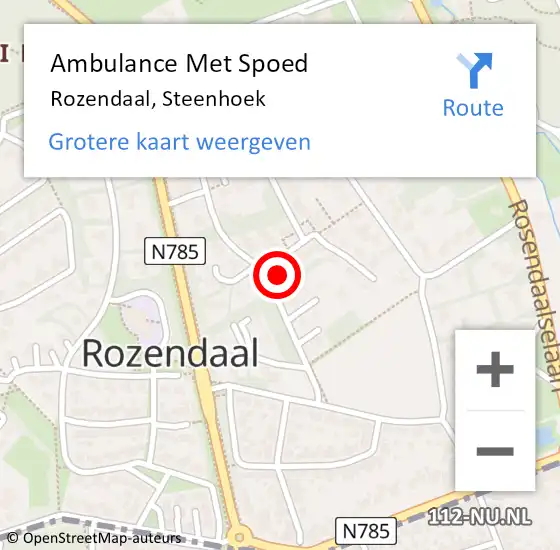 Locatie op kaart van de 112 melding: Ambulance Met Spoed Naar Rozendaal, Steenhoek op 6 augustus 2022 22:11