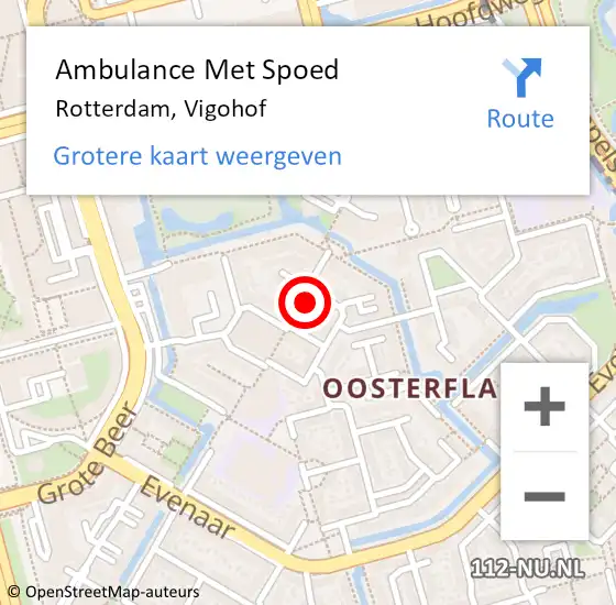 Locatie op kaart van de 112 melding: Ambulance Met Spoed Naar Rotterdam, Vigohof op 6 augustus 2022 22:16