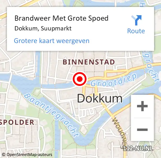 Locatie op kaart van de 112 melding: Brandweer Met Grote Spoed Naar Dokkum, Koningstraat op 6 augustus 2022 22:30